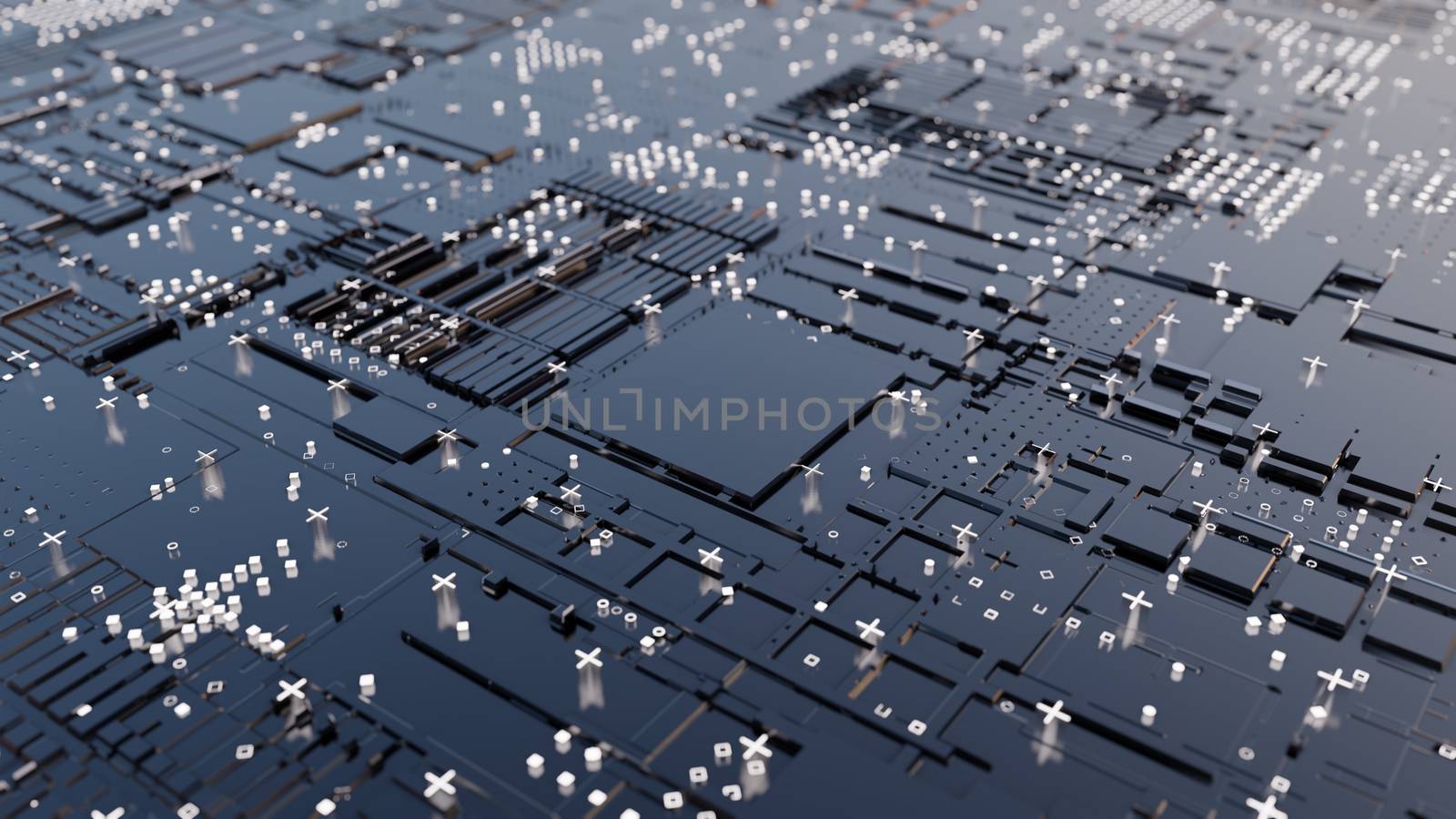 Abstract Central Computer Processors Concept. 3D illustration. Conceptual CPU on circuit board - PCB