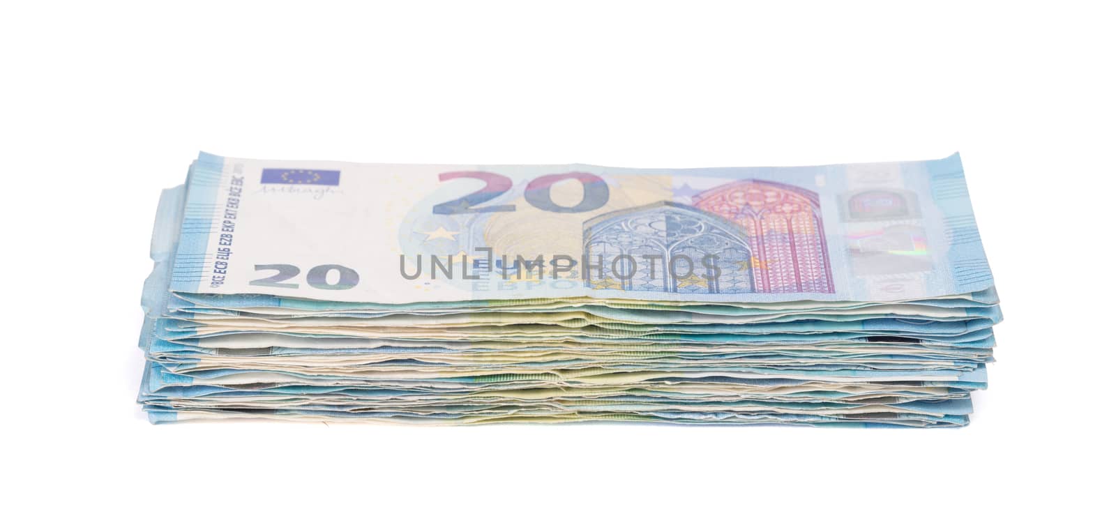 Stack of euro banknotes, isolated on white