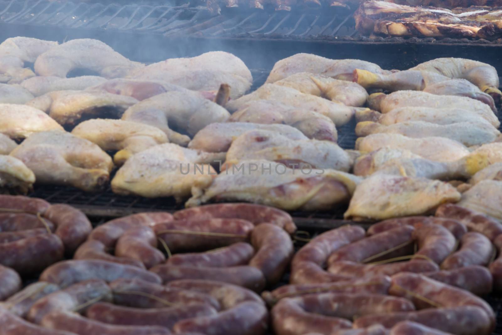 traditional meat grilled on the grill in the Argentine countryside