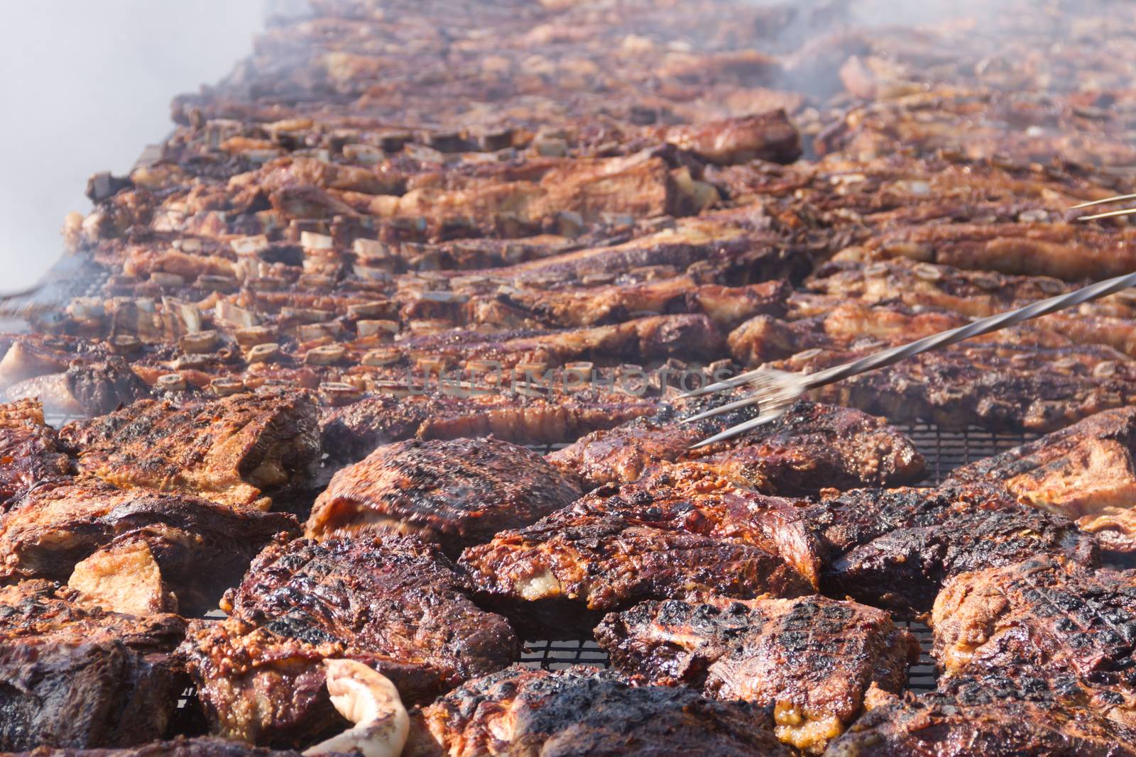 traditional meat grilled on the grill in the Argentine countryside