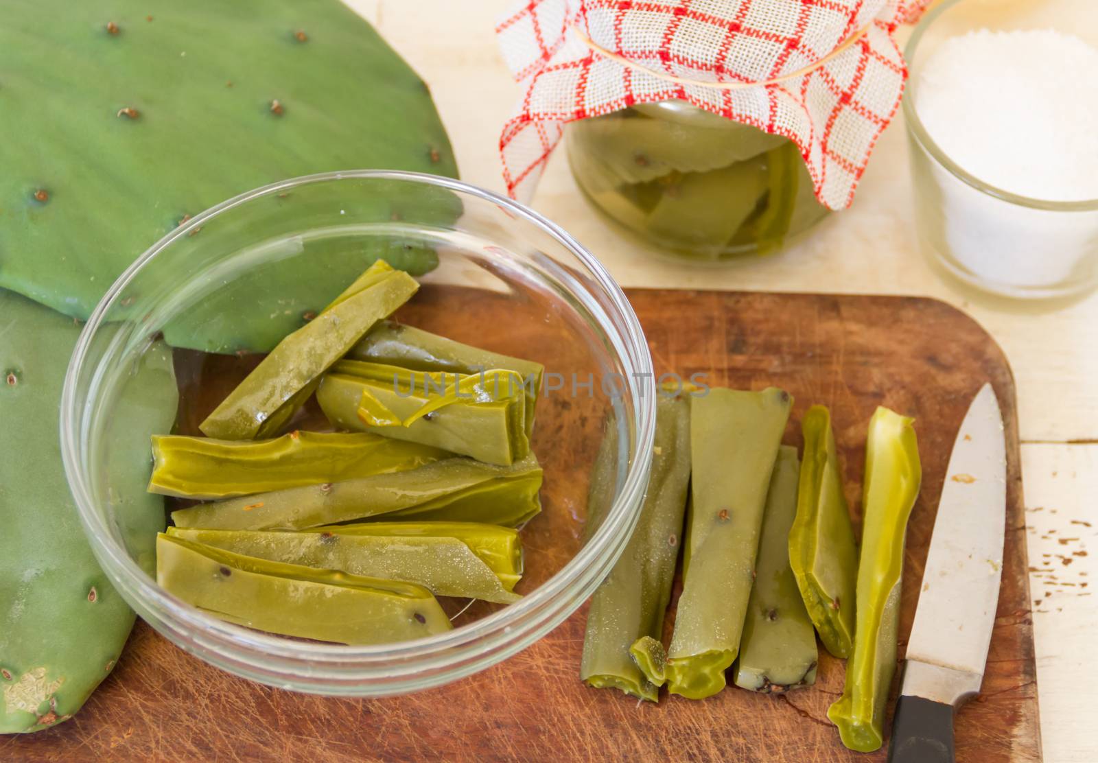 artisanal preparation of healthy food with prickly pear cactus