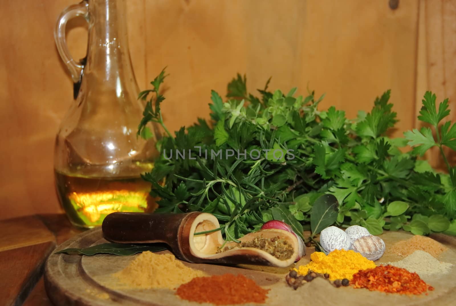 aromatic herbs from the organic garden and spices for cooking