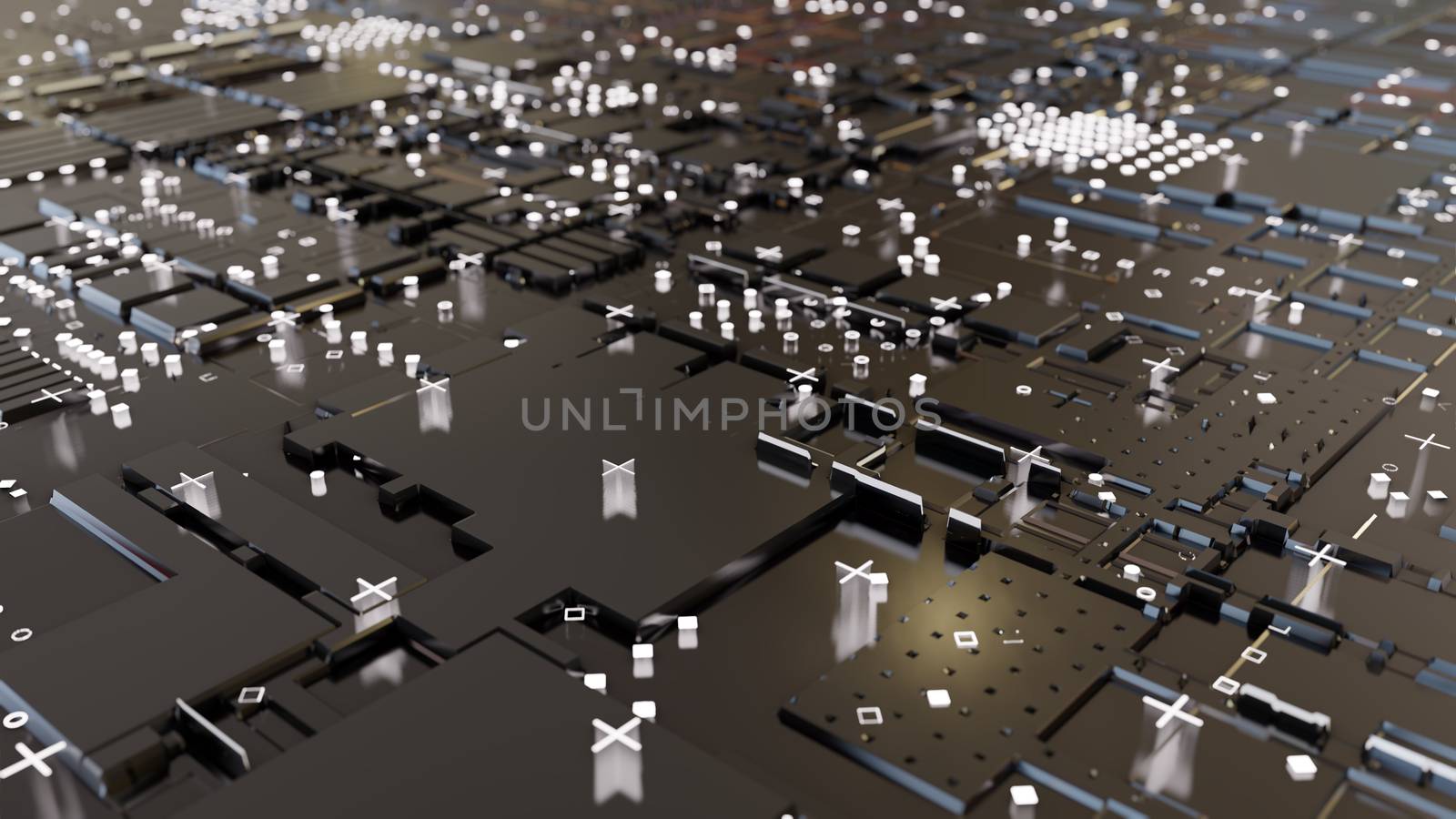 Abstract Central Computer Processors Concept. 3D illustration. Conceptual CPU on circuit board - PCB