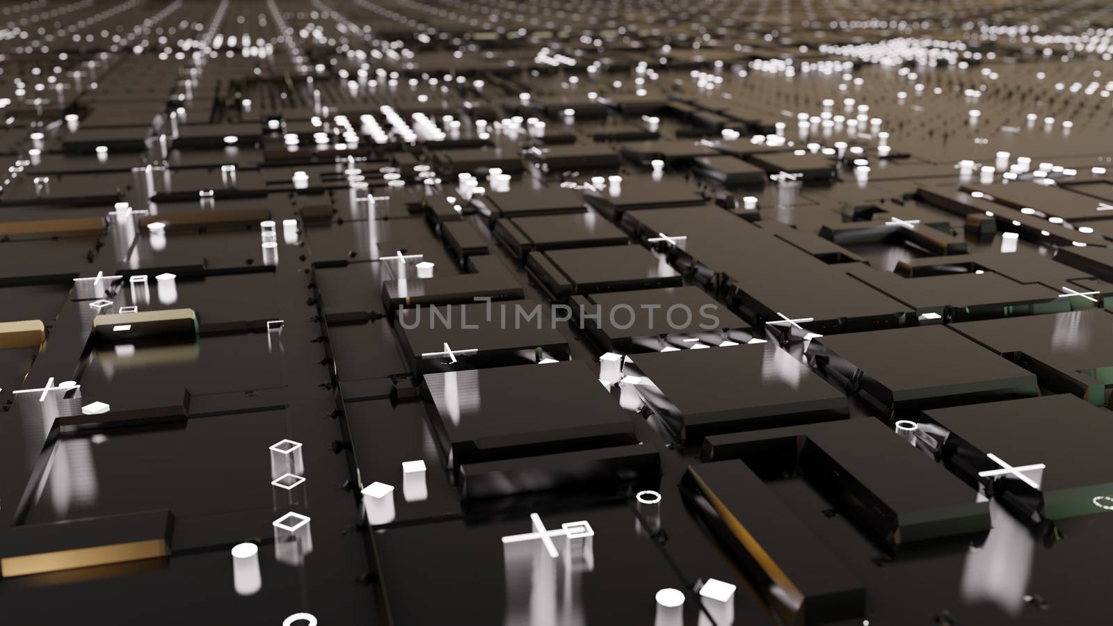 Abstract Central Computer Processors Concept. 3D illustration. Conceptual CPU on circuit board - PCB