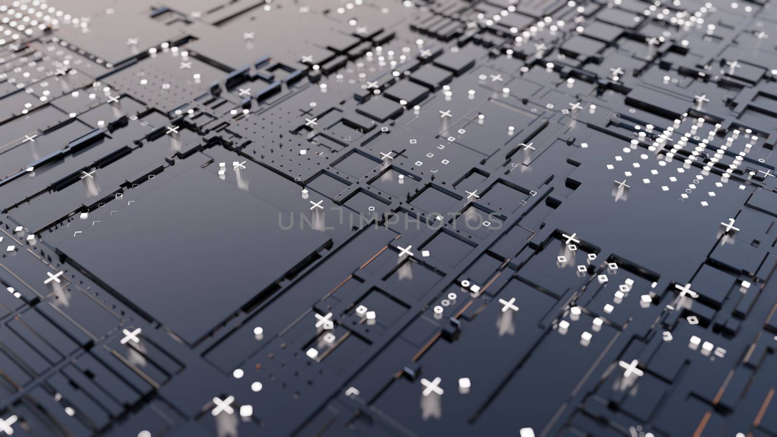 Abstract Central Computer Processors Concept. 3D illustration. Conceptual CPU on circuit board - PCB