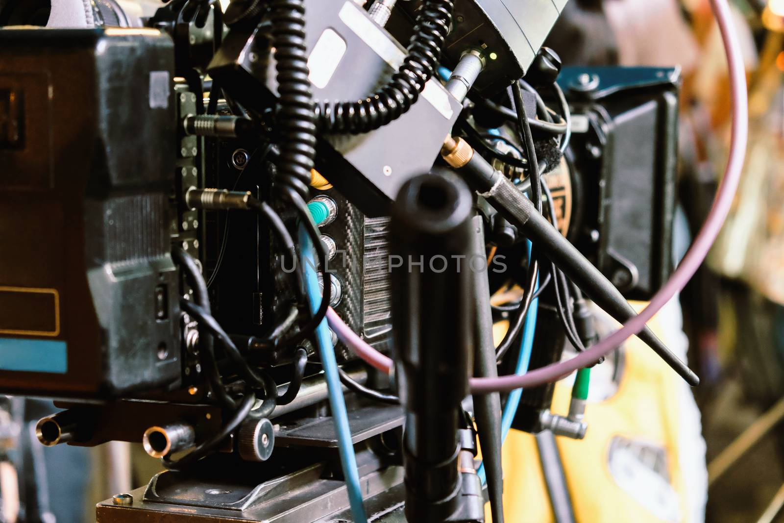 Film industry. Filming with professional camera background