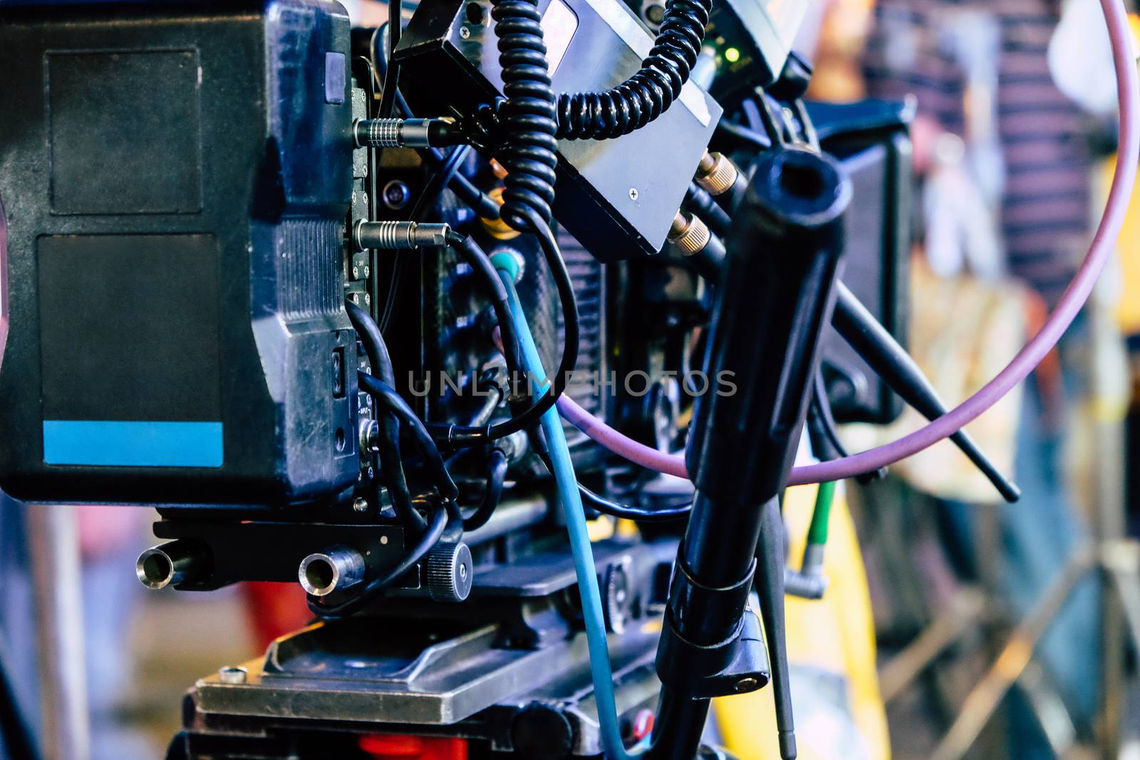 Film industry. Filming with professional camera background