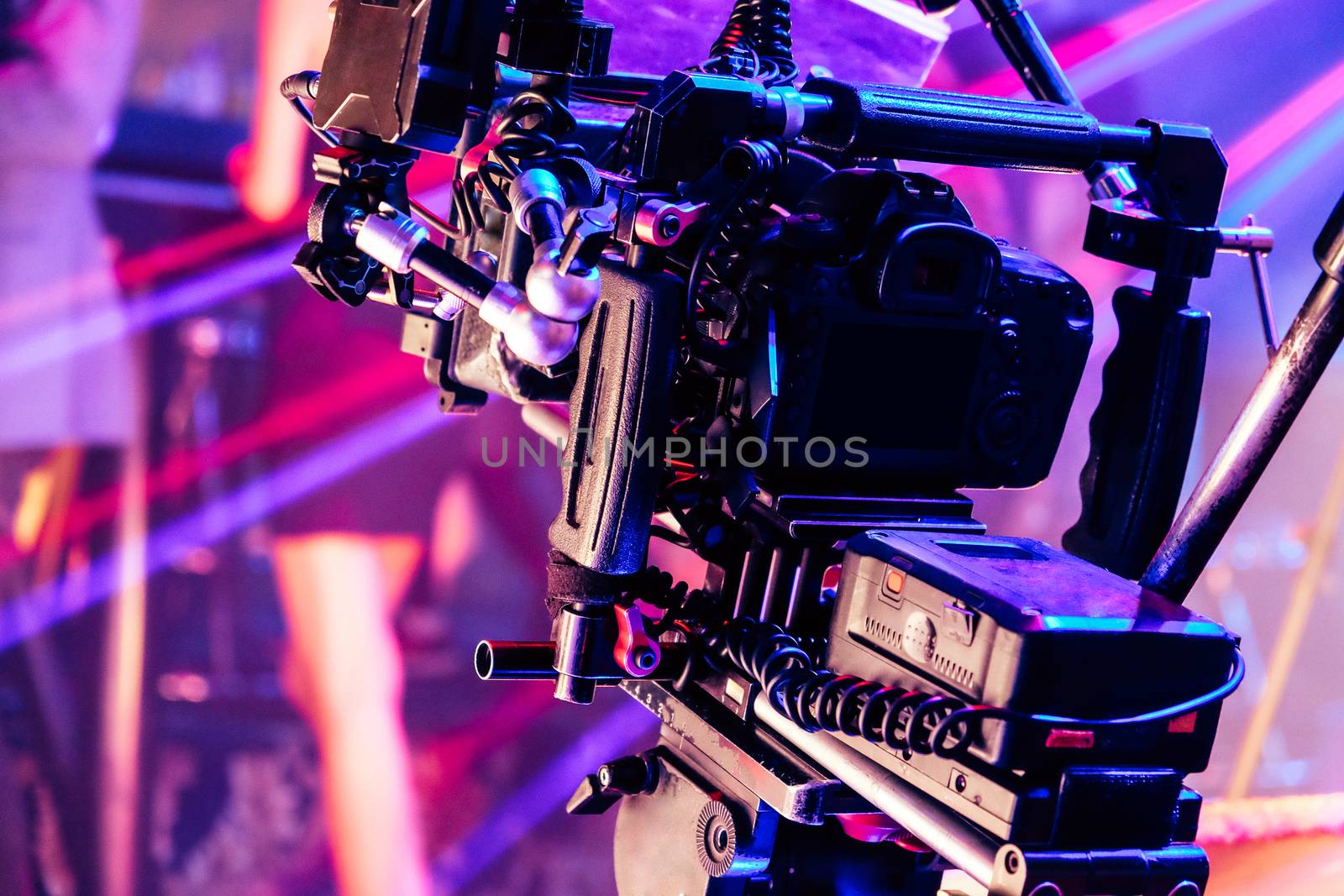 Film industry. Filming with professional camera background