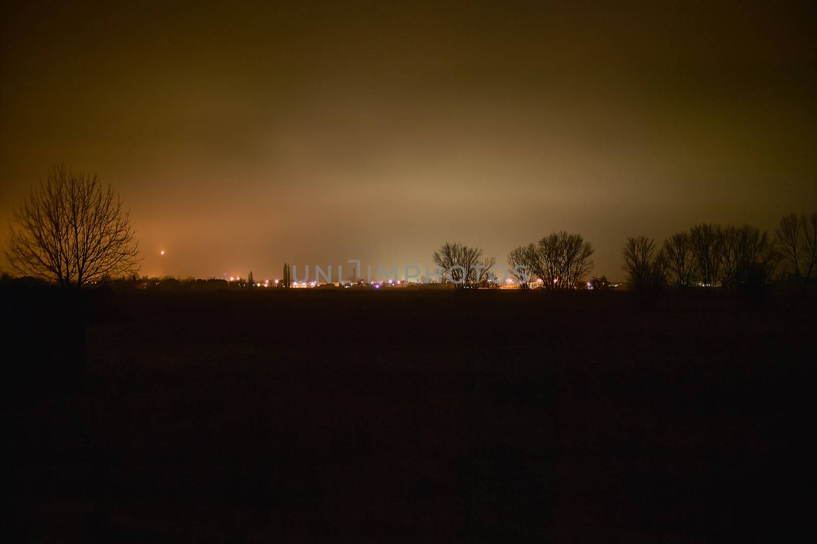 Typical night landscape of the Po Valley in Veneto Italy.