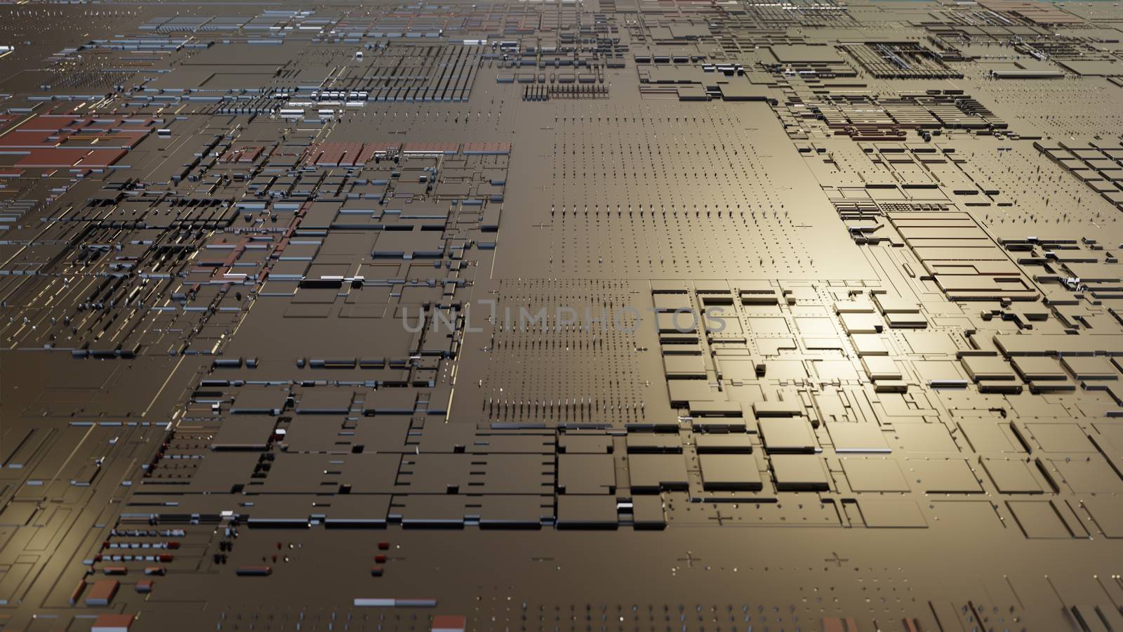 Abstract Central Computer Processors Concept. 3D illustration. Conceptual CPU on circuit board - PCB