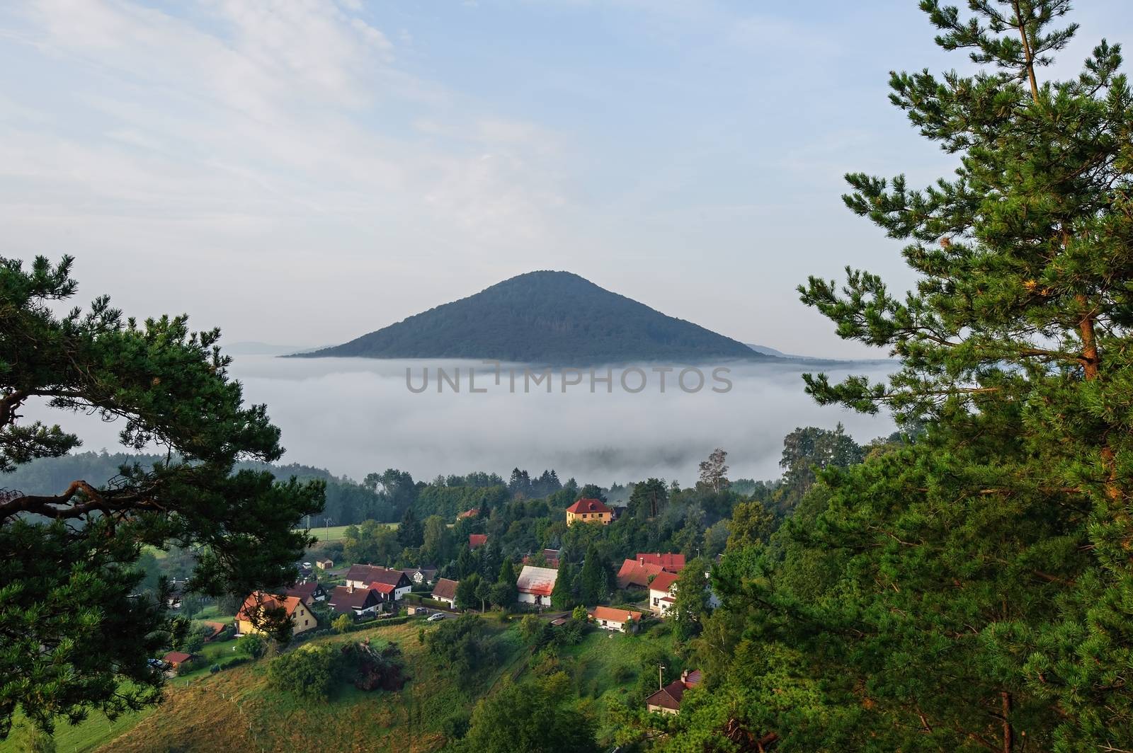 Beautiful foggy autumn landscape of czech switzerland