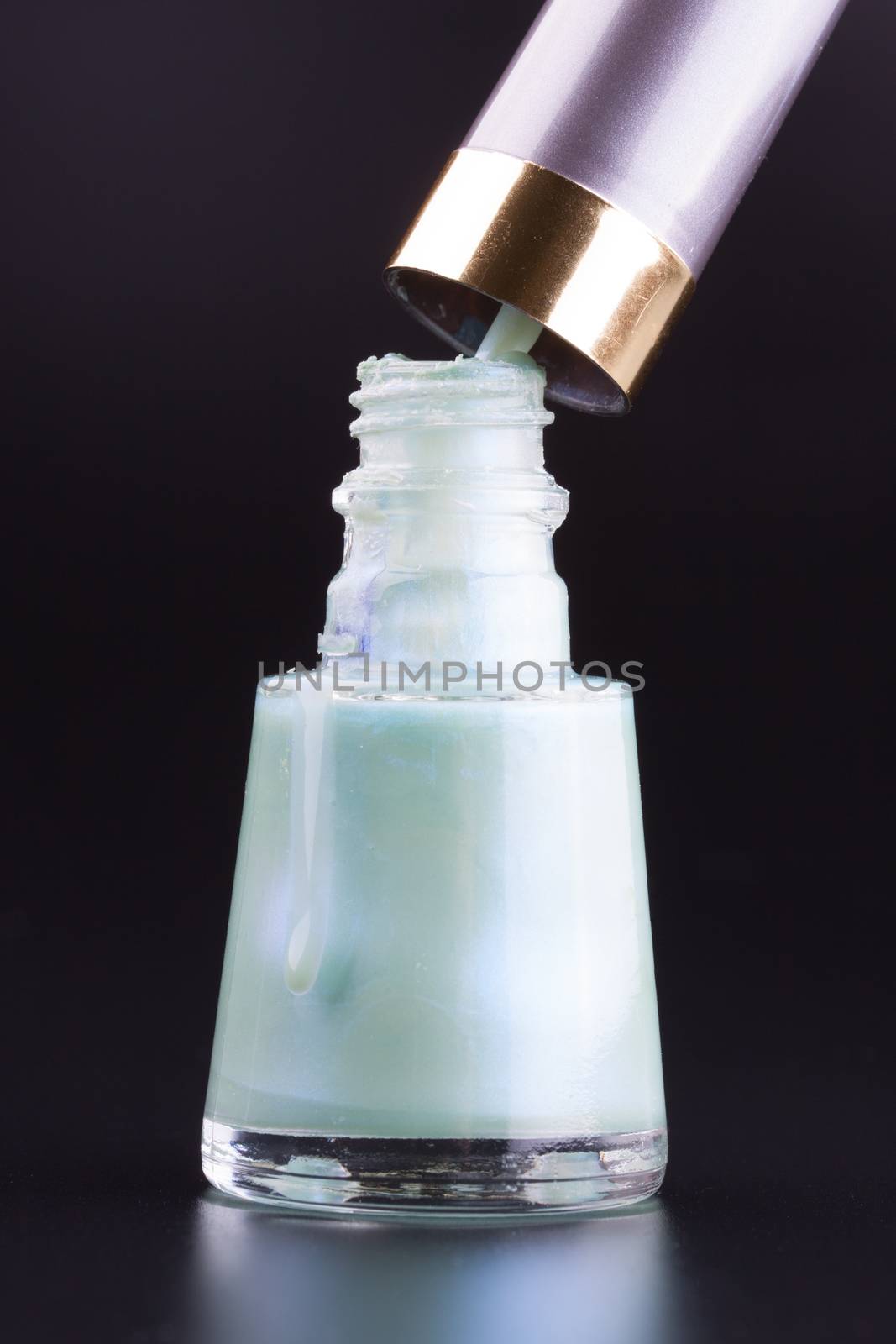 Closeup on dirty bottle of nail polish