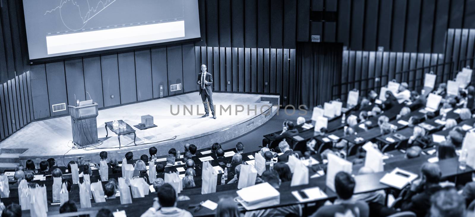 Speaker Giving a Talk at Business Meeting. Audience in the conference hall. Business and Entrepreneurship concept.