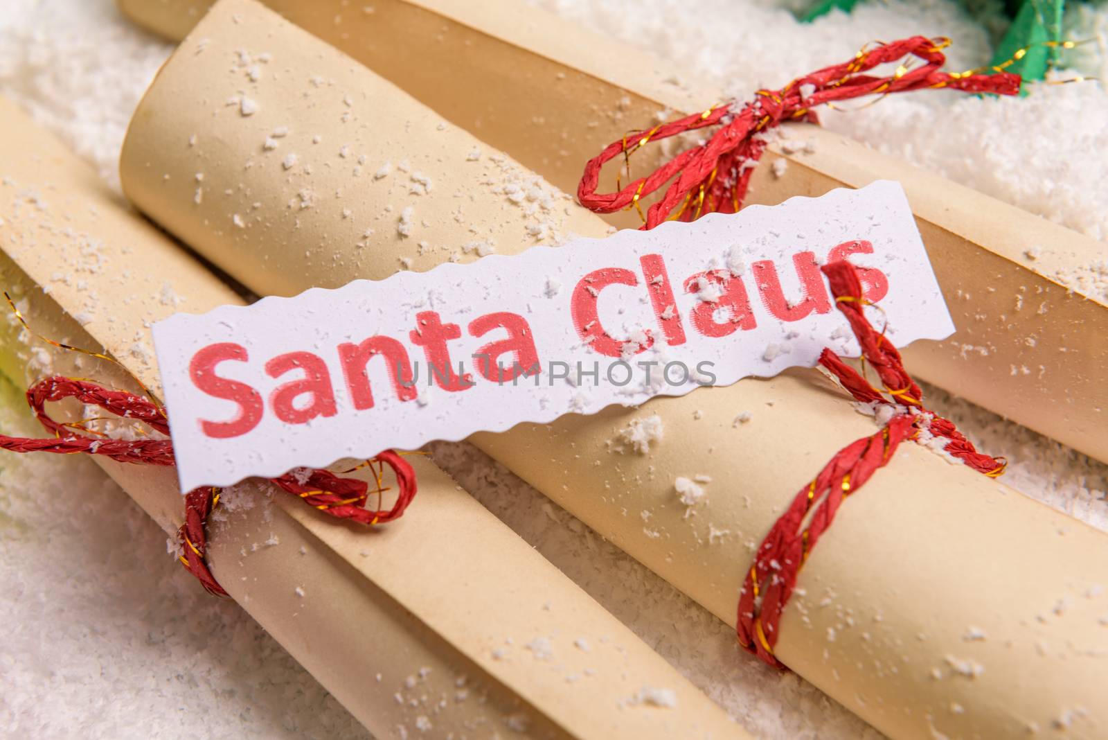 old tied up letters for Santa Claus, view from above.