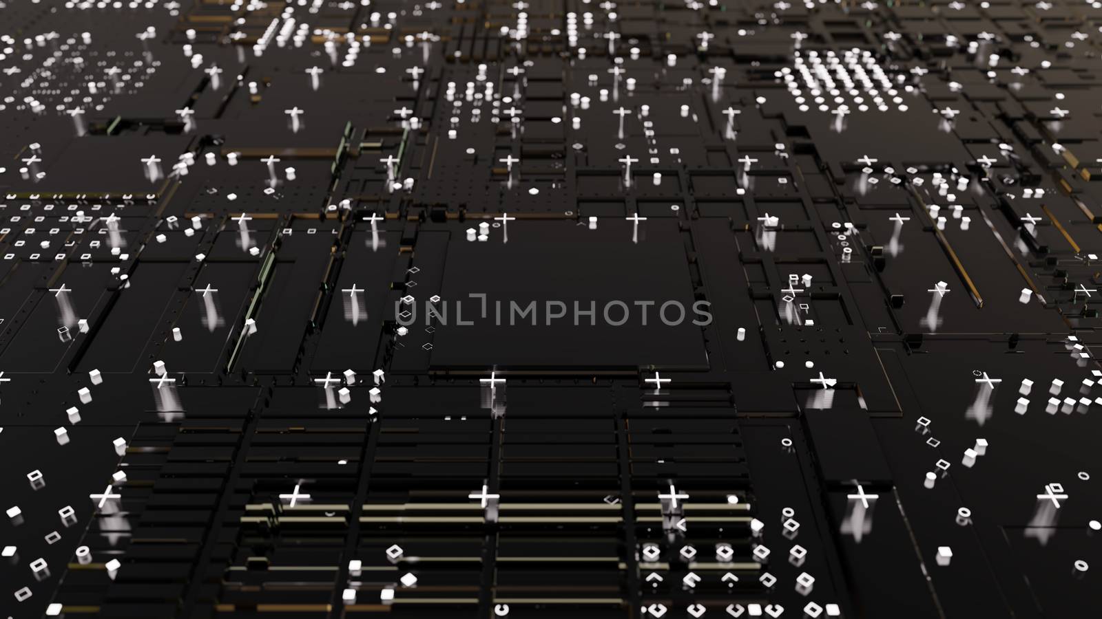 Abstract Central Computer Processors Concept. 3D illustration. Conceptual CPU on circuit board - PCB