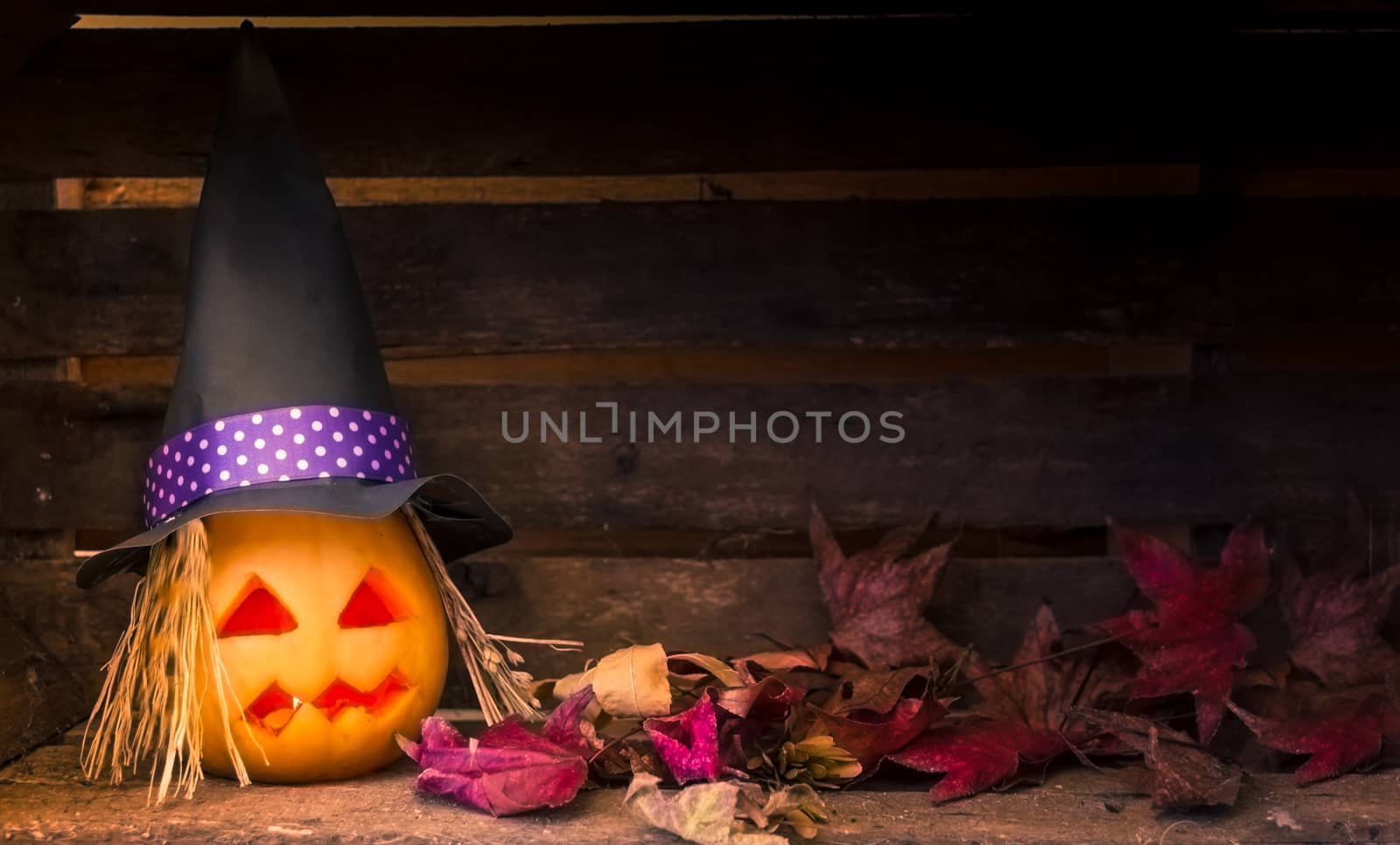 original decorations with pumpkins and halloween witch hats by GabrielaBertolini