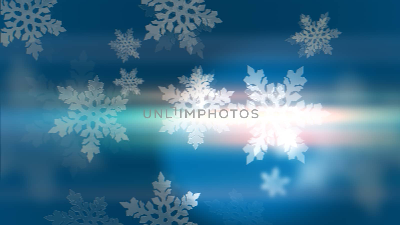 Merry Christmas! Happy New Year! Light Blue background with 3d snowflakes.