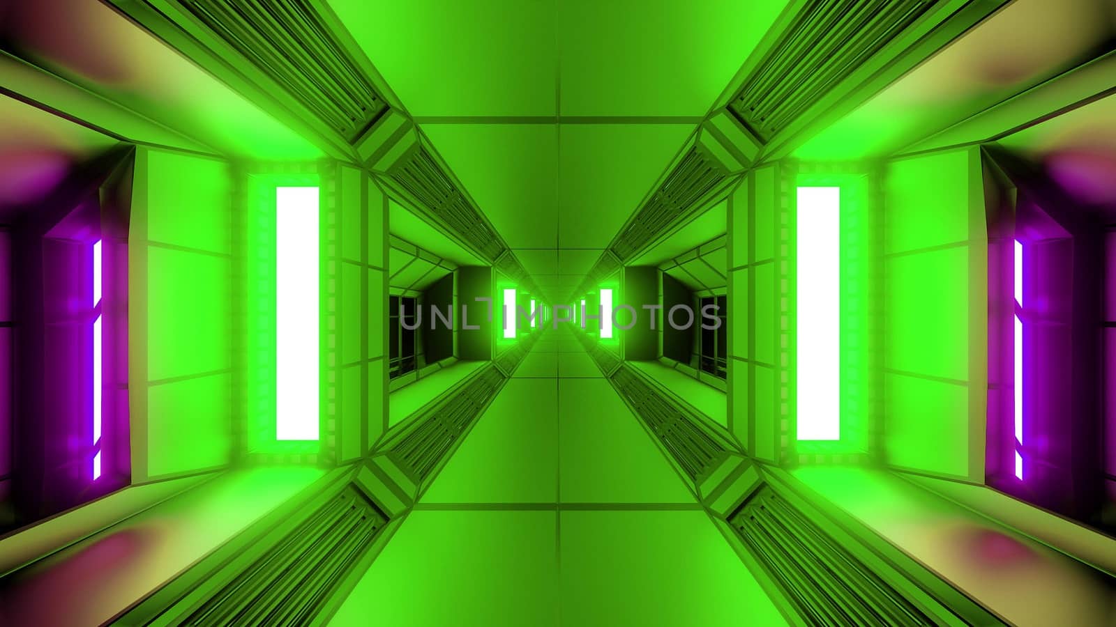 futuristic sci-fi space tunnel corridor with glowing lights and glass windows 3d illustration background wallpaper by tunnelmotions