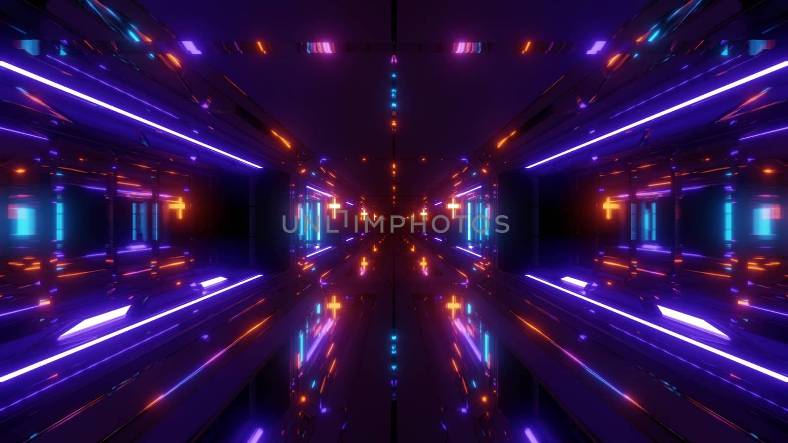 futuristic sci-fi space tunnel corridor with holy glowing christian cross and reflections 3d illustration background wallpaper by tunnelmotions