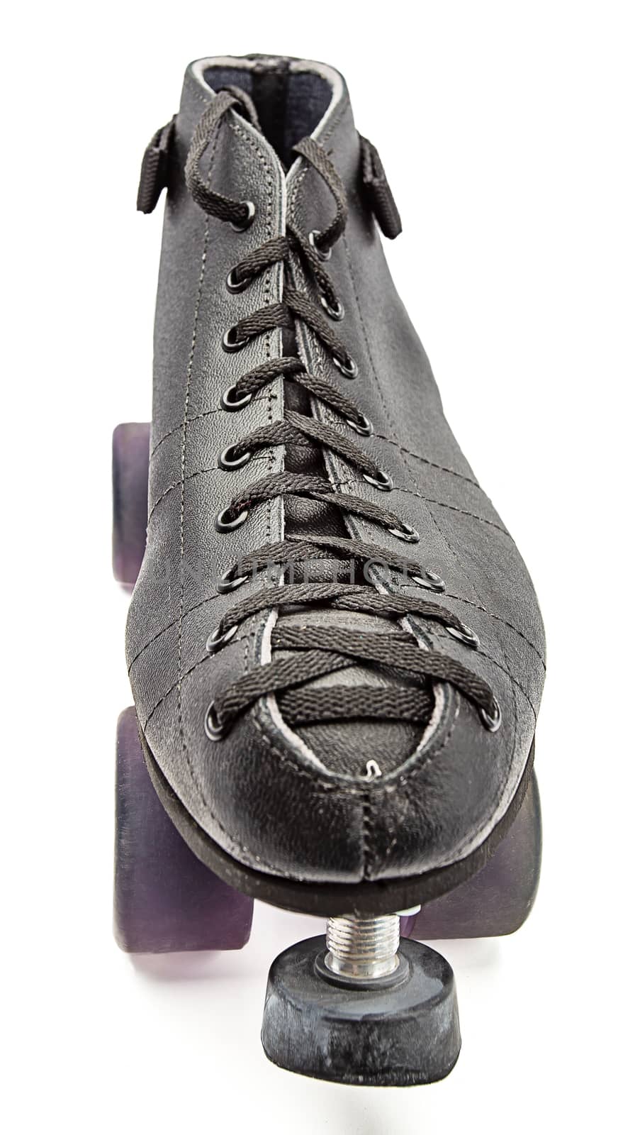 Black boot roller skate with purple wheels