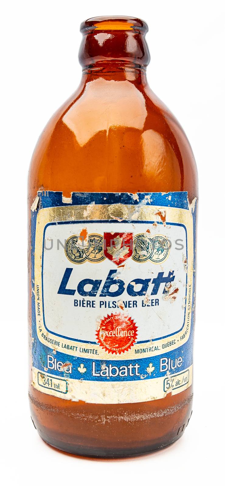 old Labatt beer bottle isolated on a white background