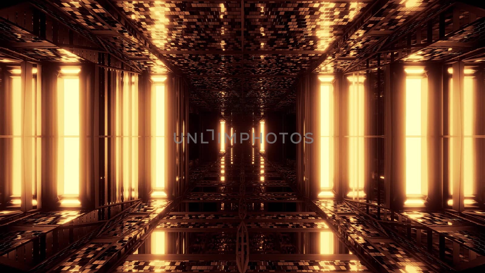 futuristic sci-fi space hangar tunnel corridor with reflective bricks texture 3d illustration background wallpaper by tunnelmotions