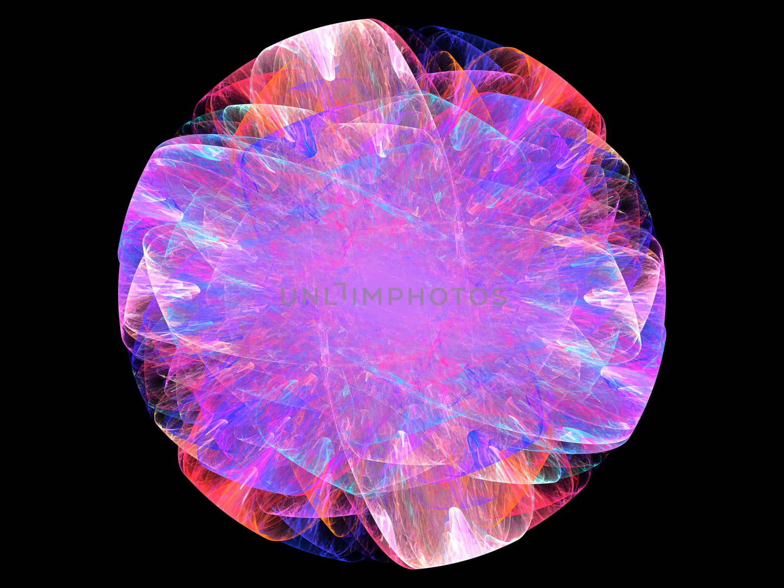 Multicolored bright fractal plasma ball in sky, computer generated abstract background. 
Abstract energy background