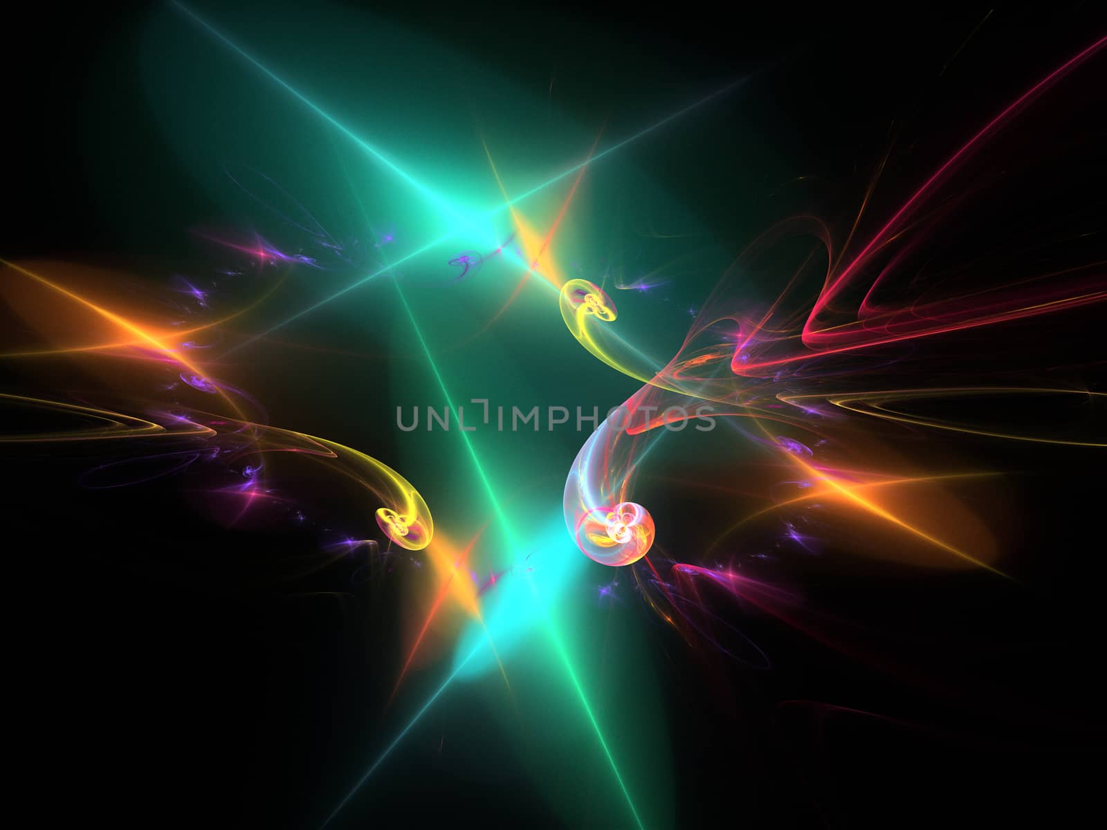 Multicolored bright plasma rays in sky, computer generated abstract background by Sem007