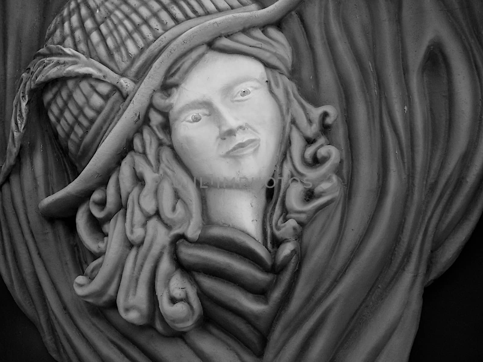 Decorated in black and white of a bar with the face of a woman with long hair