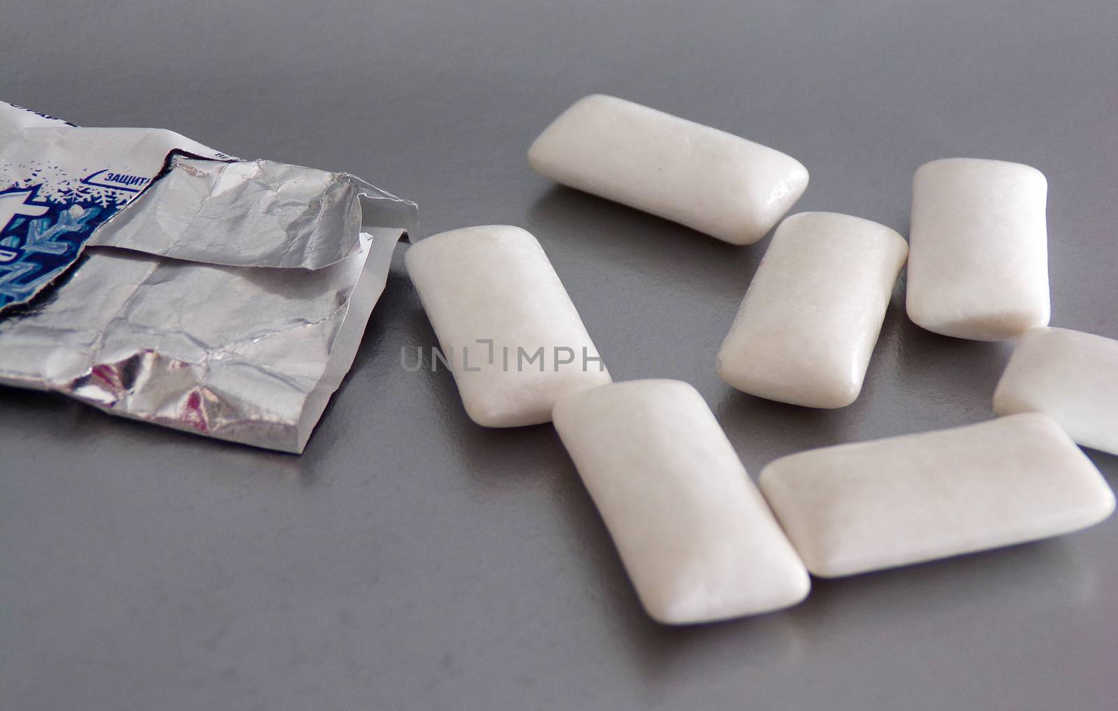 Chewing gum for fresh breath and mouth odor. Gum isolated close-up.
