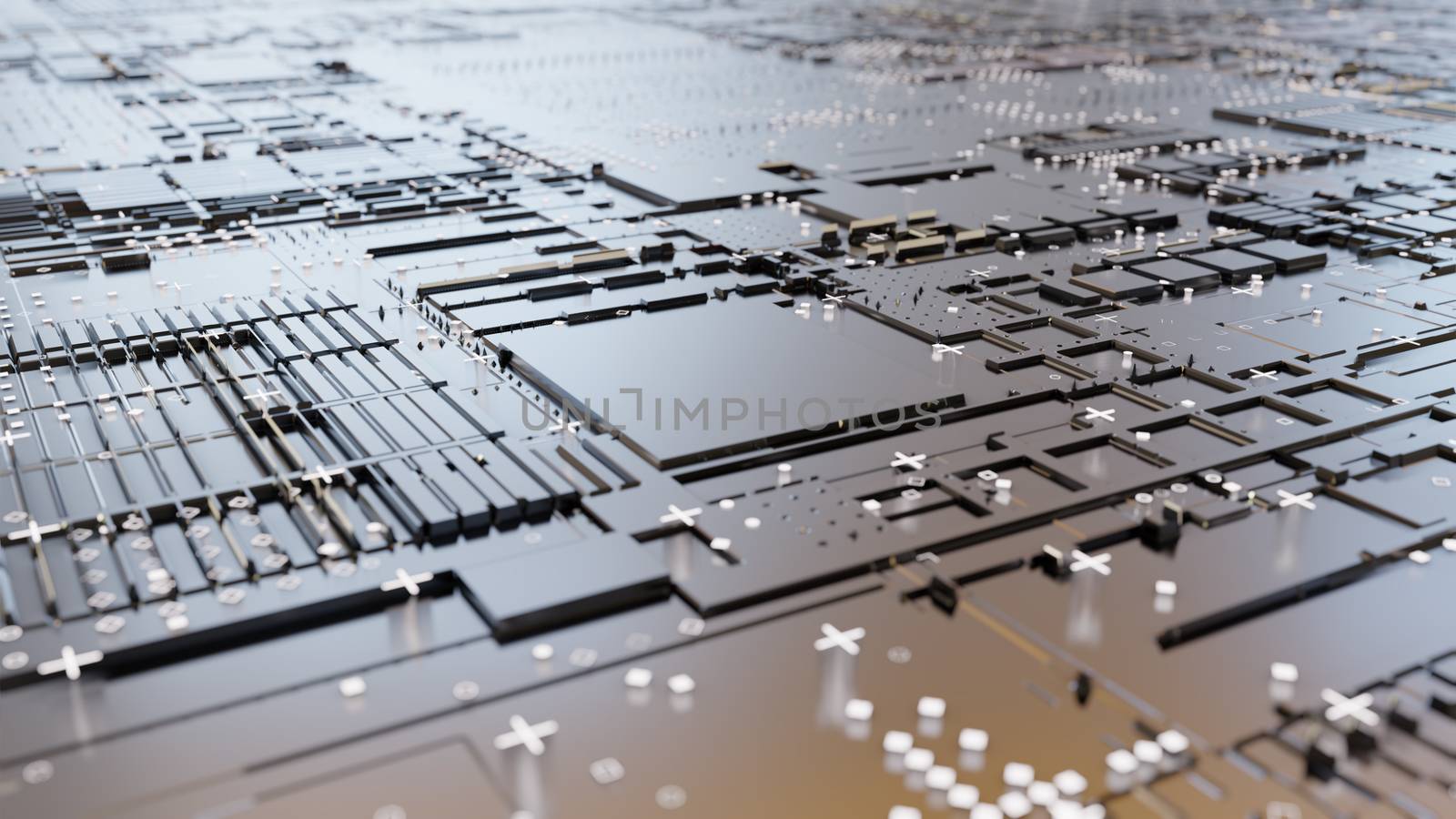 Abstract Central Computer Processors Concept. 3D illustration. Conceptual CPU on circuit board - PCB