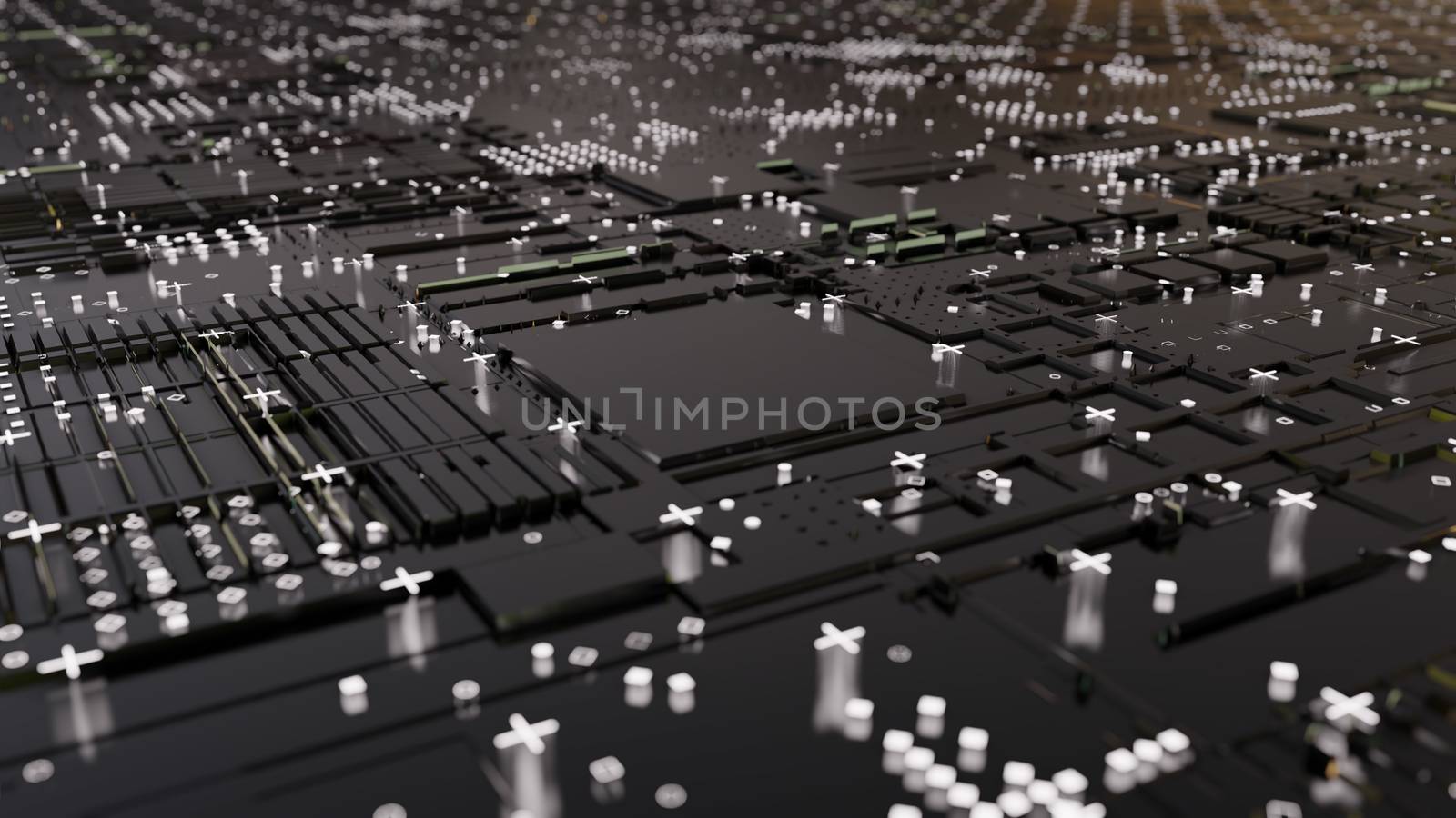 Abstract Central Computer Processors Concept. 3D illustration. Conceptual CPU on circuit board - PCB