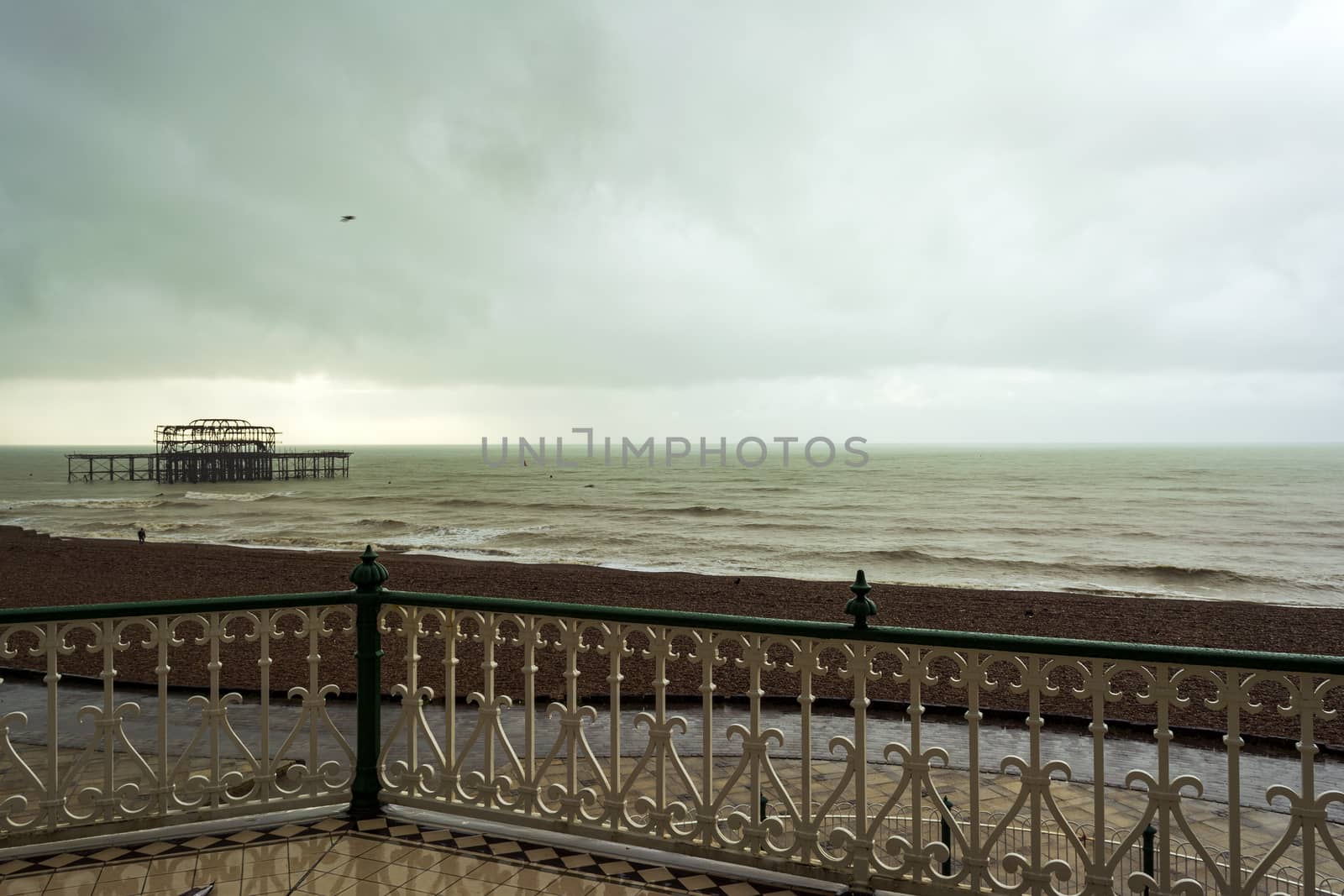 Remote view of Brighton West Pier in sea , England, UK.