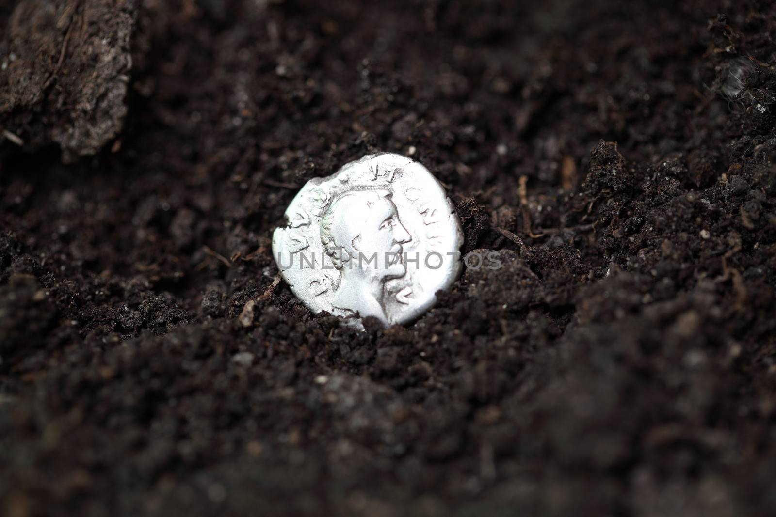 Silver denarius in the ground
