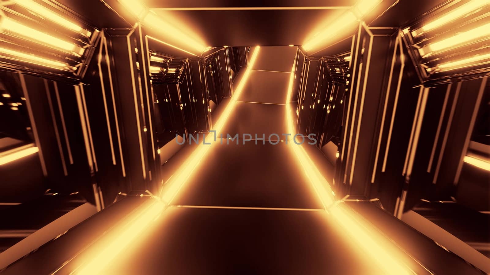 futuristic scifi tunnel corridor 3d illustration with glowing lights and glass windows background wallpaper, future sci-fi room 3d renderinng design