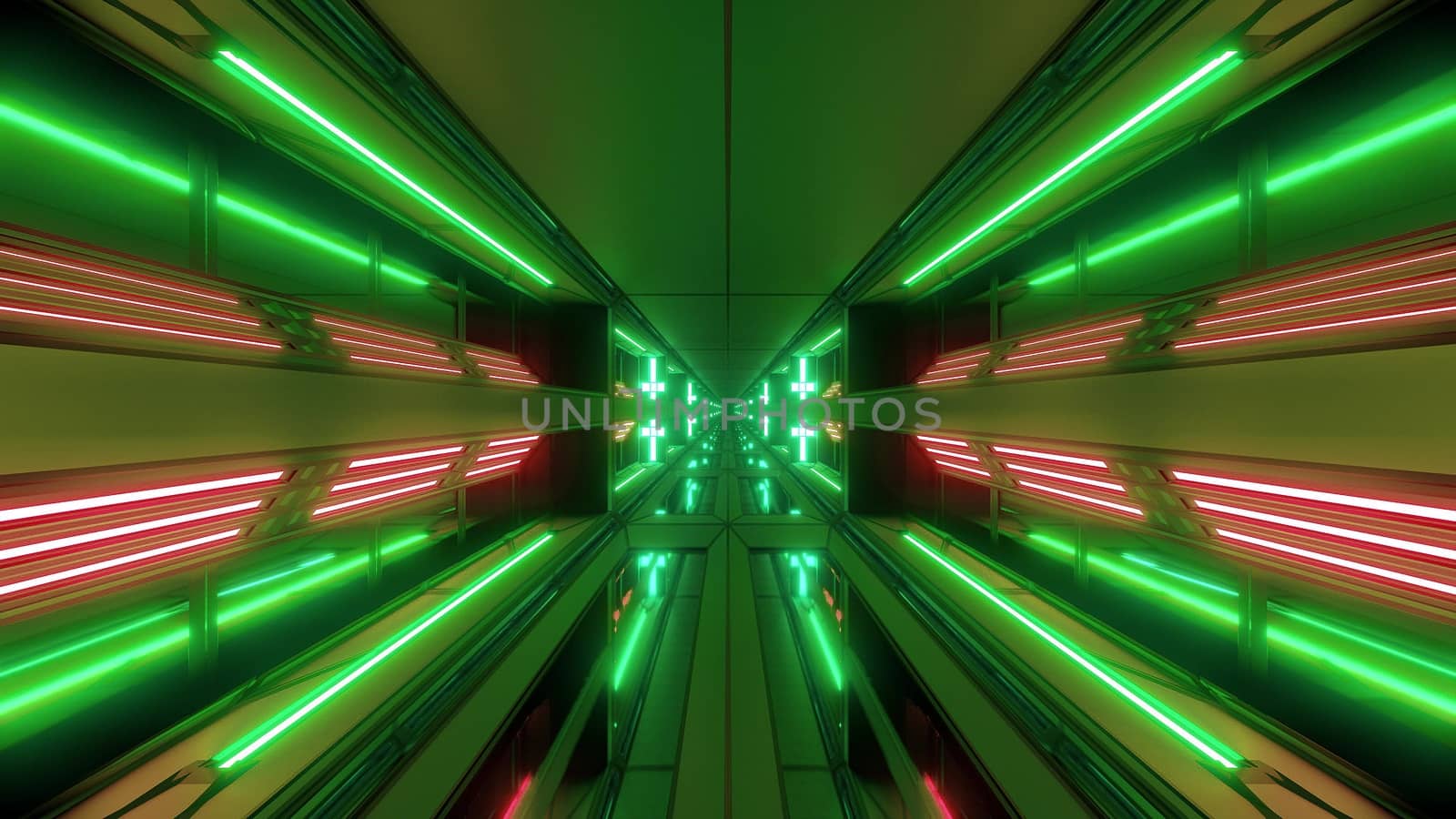 futuristic scifi space hangar tunnel corridor 3d illustration with holy christian cross background wallpaper, future sci-fi room 3d renderinng design