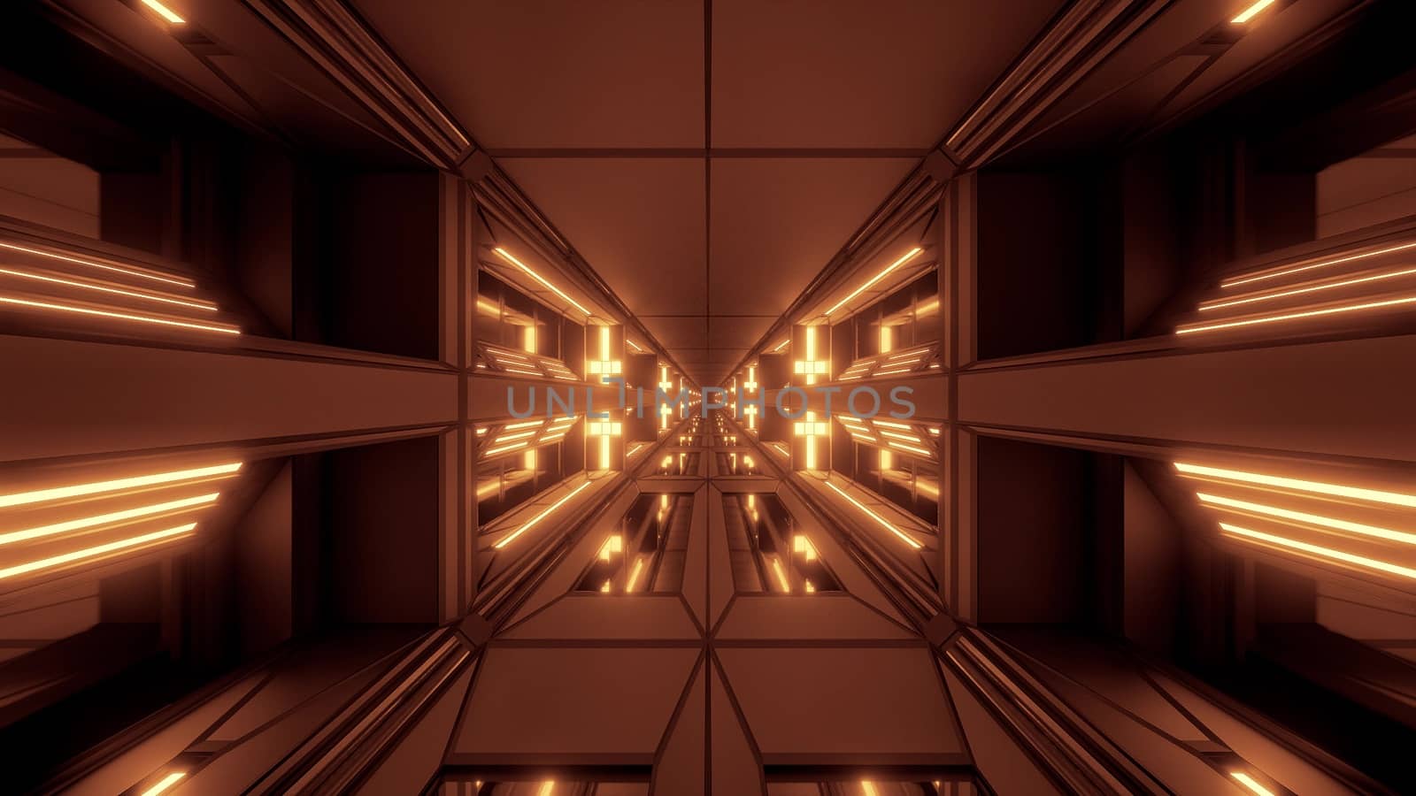 futuristic scifi space hangar tunnel corridor 3d illustration with holy christian cross background wallpaper, future sci-fi room 3d renderinng design