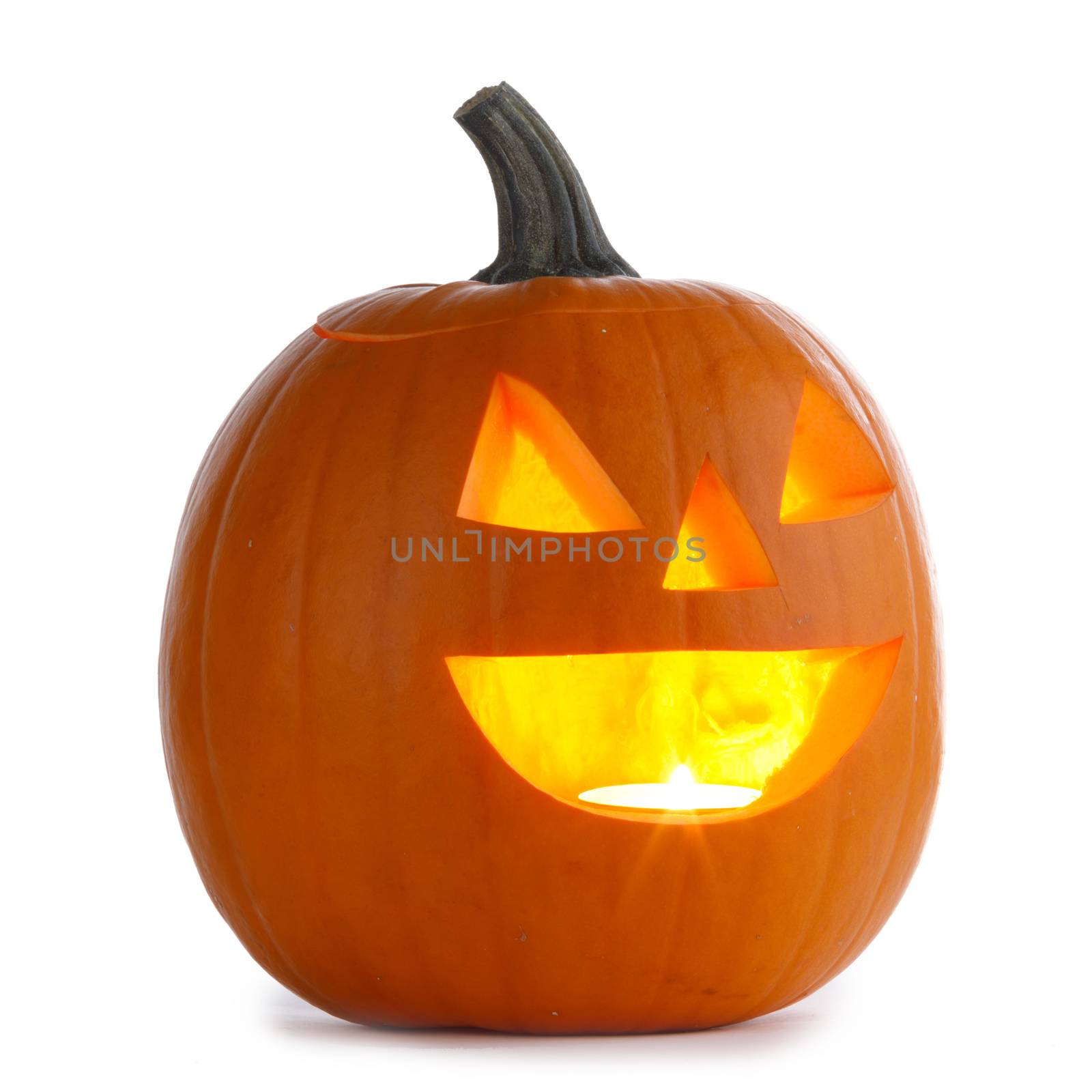 One glowing Halloween Pumpkin isolated on white background