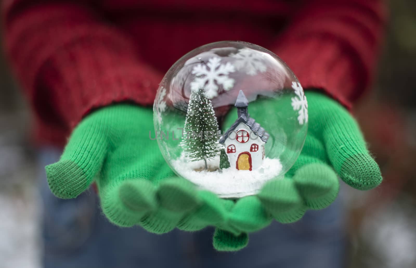 Crystal christmas ball with house and snow inside.  by deyan_georgiev