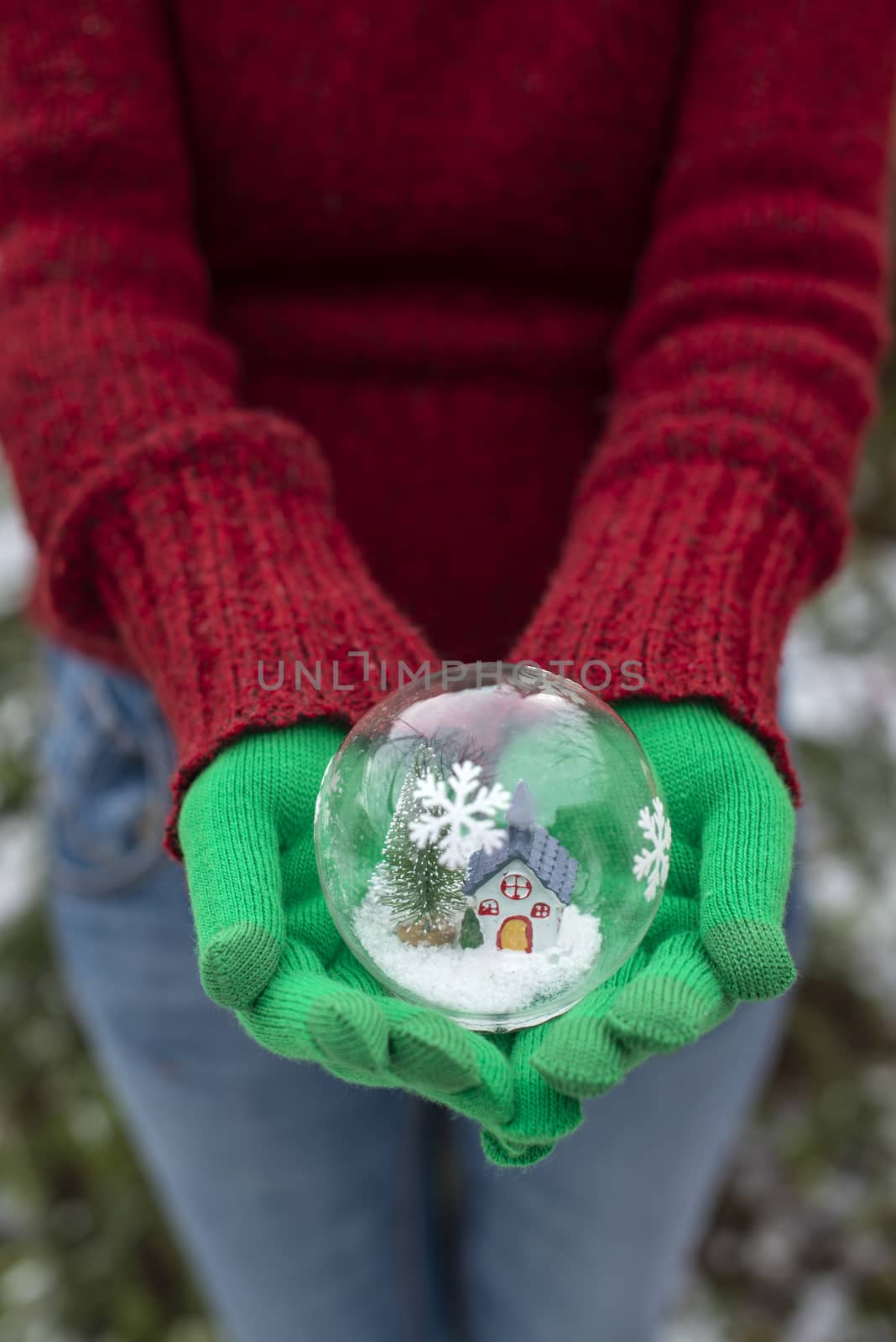Crystal christmas ball with house and snow inside.  by deyan_georgiev