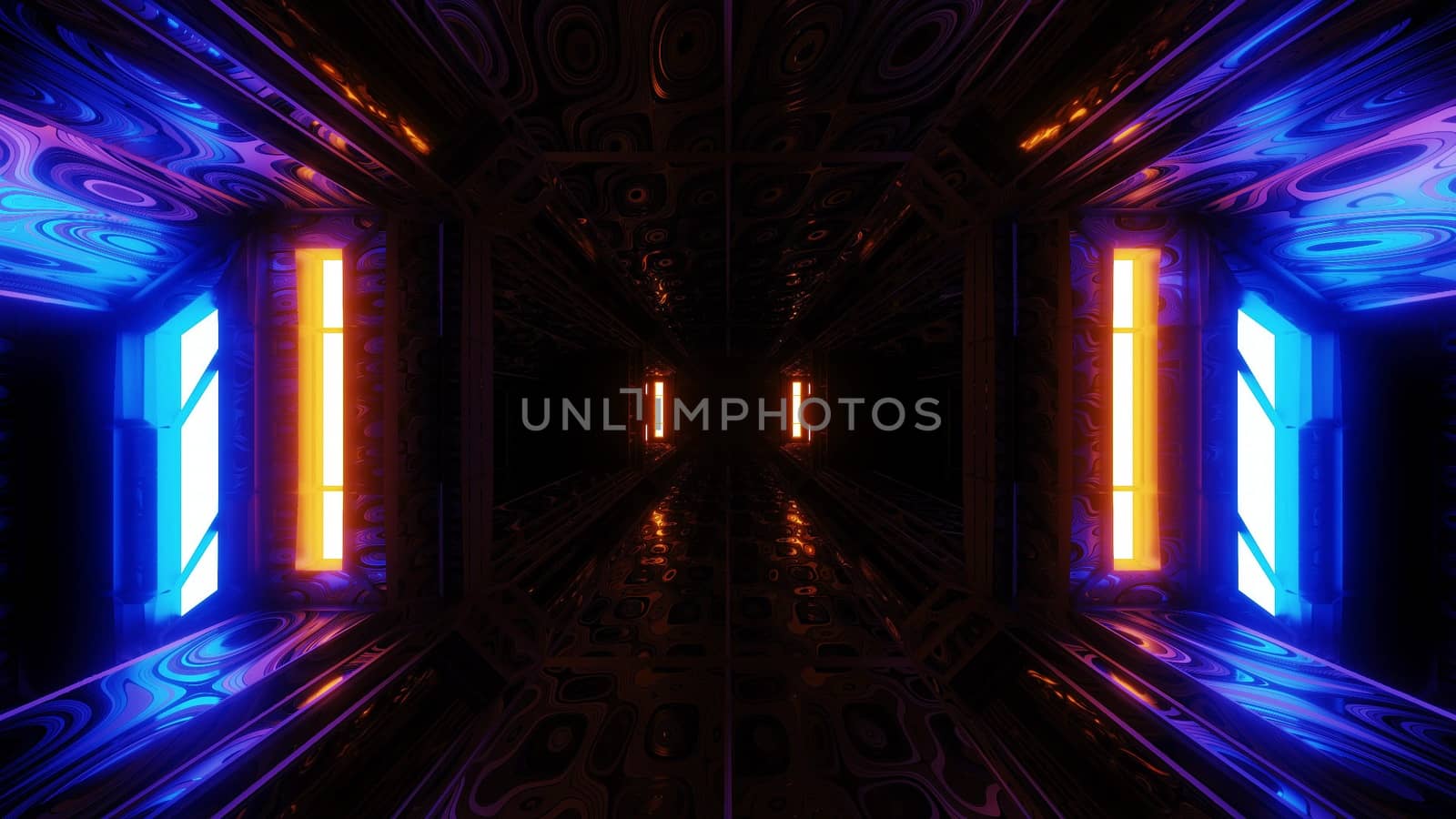 futuristic scifi space hangar tunnel corridor 3d illustration with abstract eye texture background wallpaper by tunnelmotions