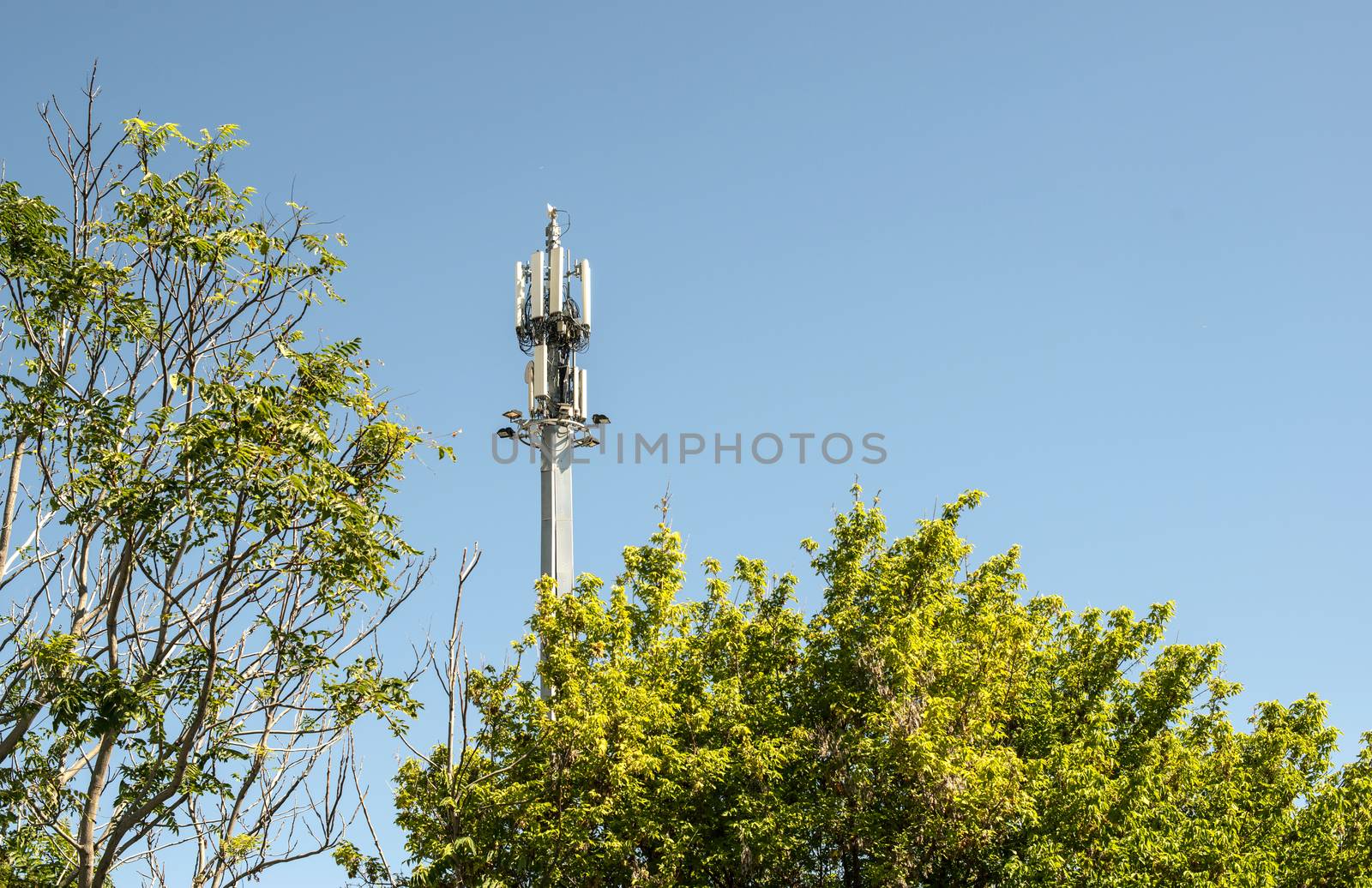 5G antenna outside the city. GSM Antenna in the nature.  by deyan_georgiev