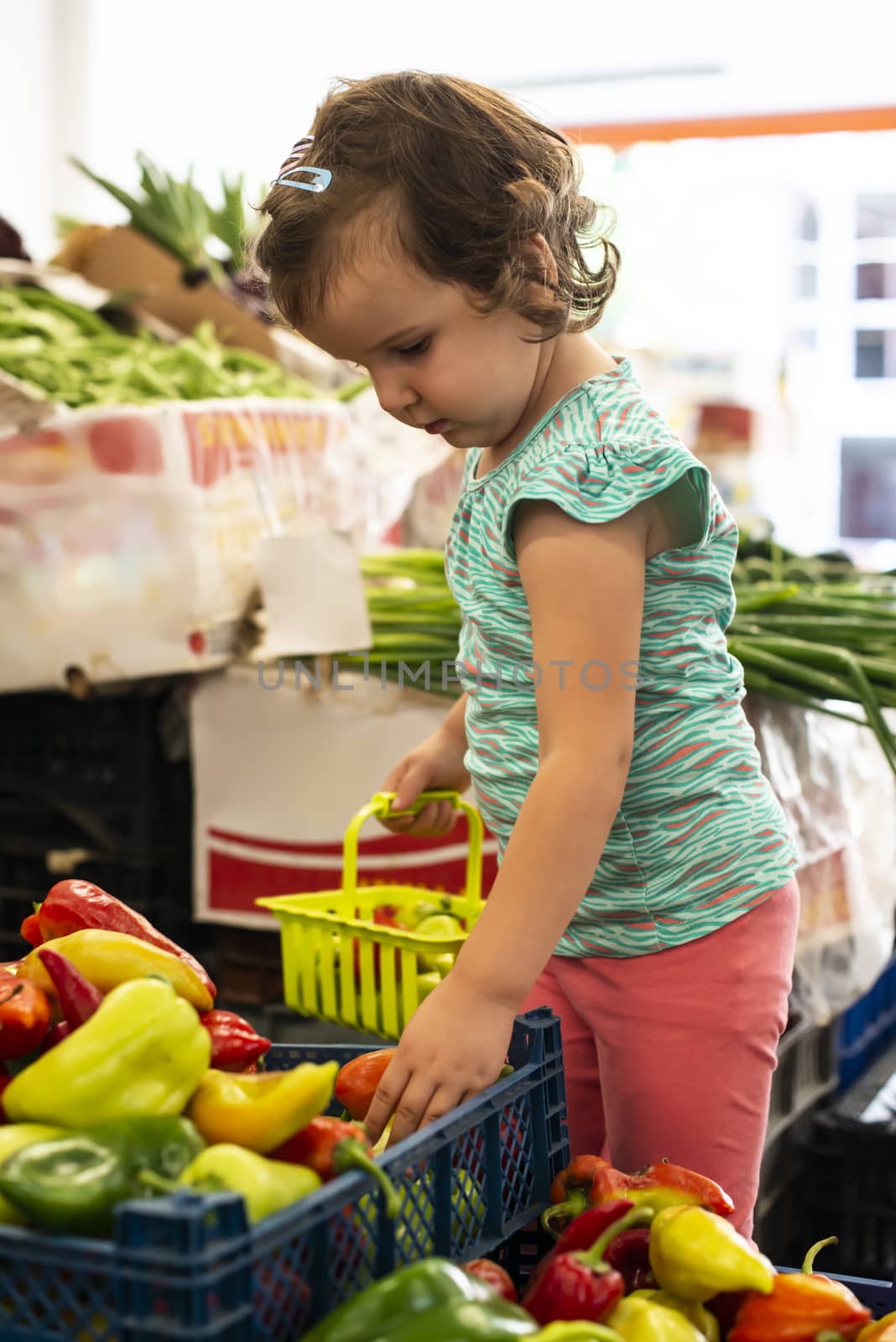Kid shopping in vegetable market.  by deyan_georgiev