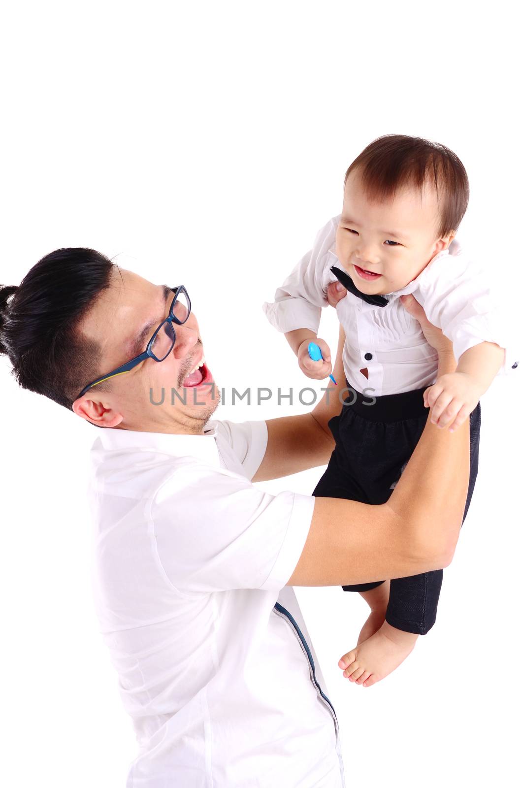 Asian father with his cute son