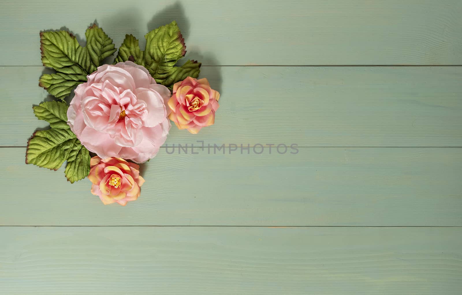 top view beautiful flowers with leaves  by rakratchada