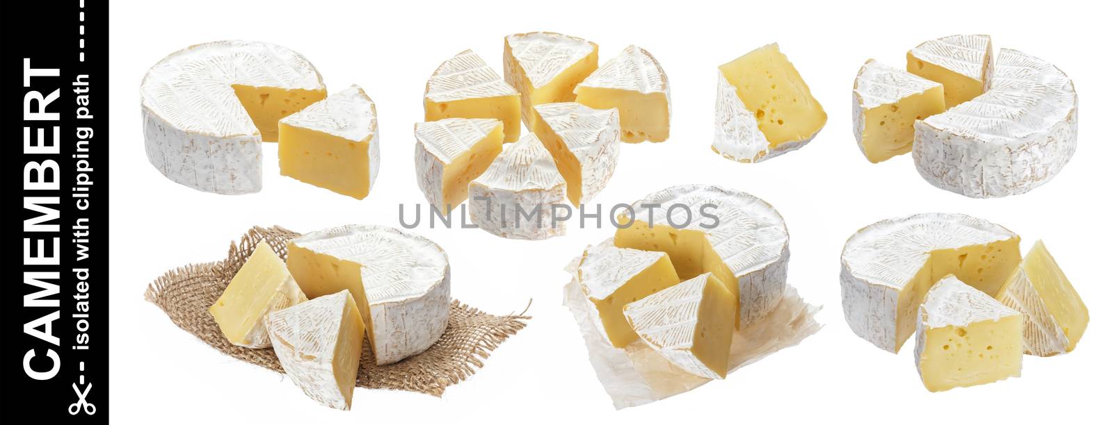 Camembert cheese isolated on white background with clipping path. Big collection by xamtiw