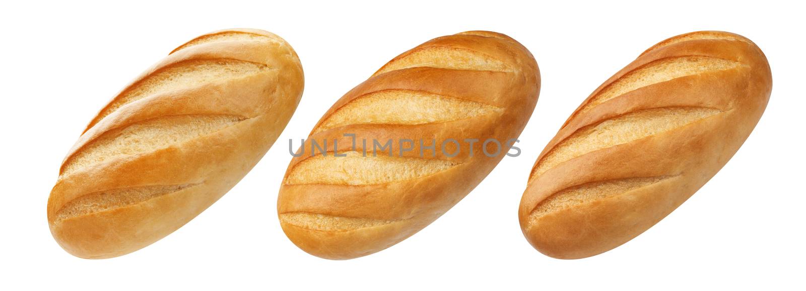 White bread isolated on white background with clipping path. Collection