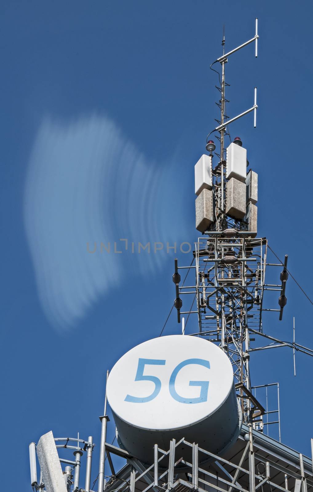 5G antennas and GSM transmitters. Concept for high speed 5G internet.