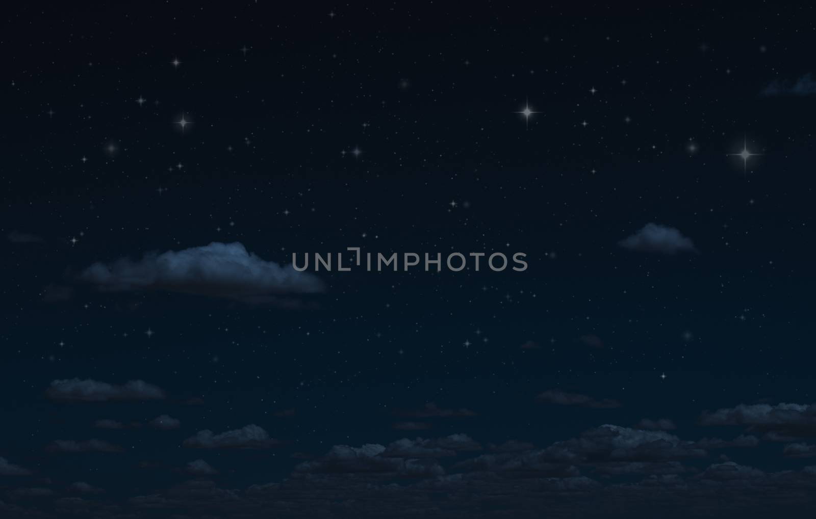 Night starry sky and clouds. Moonlight dark background and stars in the sky. Clean night backdrop. 