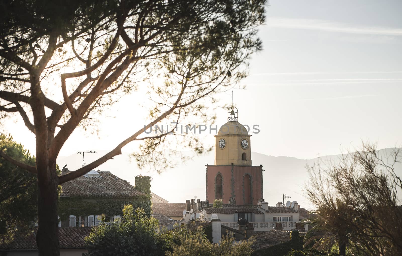 Saint-Tropez the clock tower on sunset.